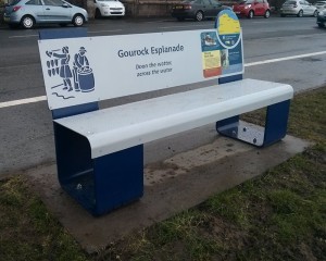 Steel bench with interpretation panels