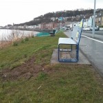 Steel bench Inverclyde Coastal Trail, with laser cut graphics, and Multiguard® interpretive panels