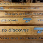 Helix Park - Falkirk (Kelpies) - Fingerposts with routed text still at our workshop in Dumfries