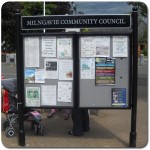 Steel upright with double glazed case and headerboard - Milngavie Community Council