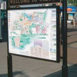 Steel upright "welcome" structure, with map and header board